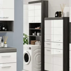 Waschmaschinenüberbau in Weiß Hochglanz & Grau - Nancys^Wohnen Discount