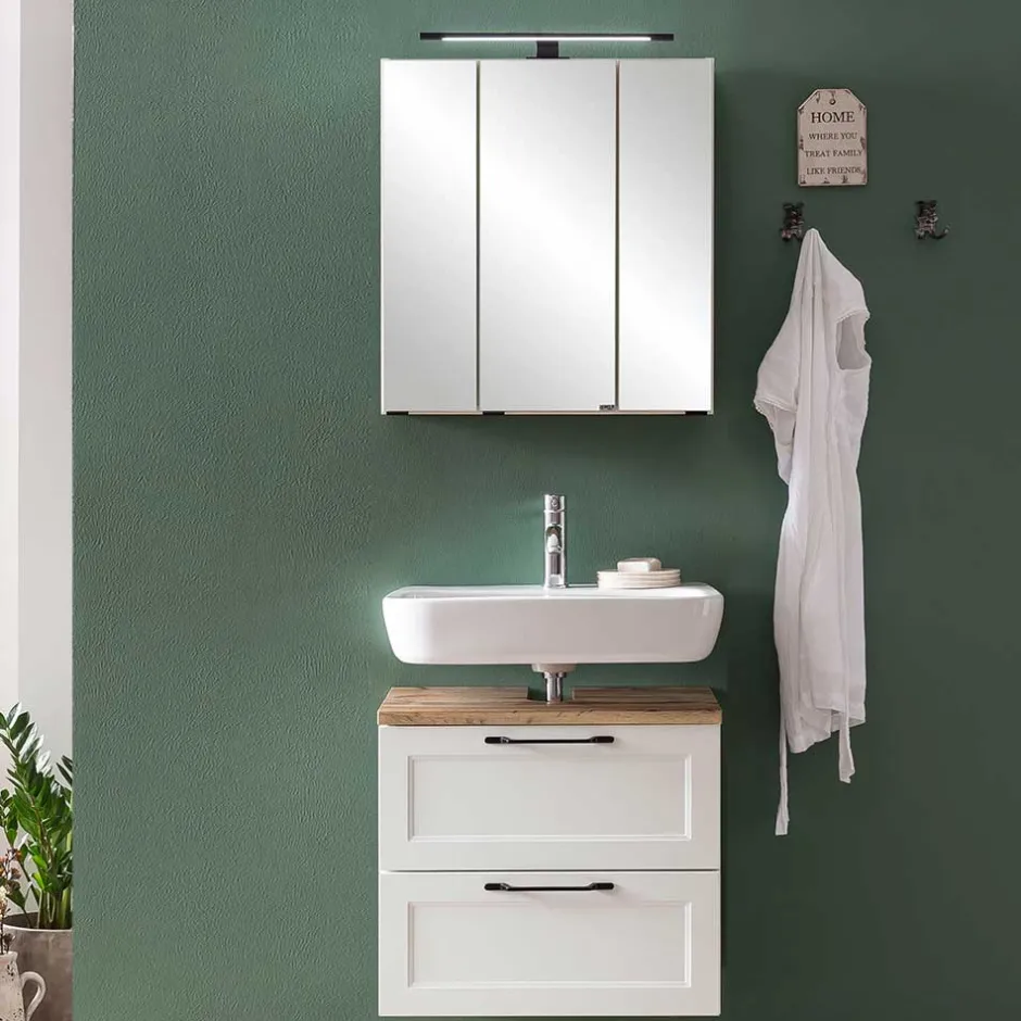 Waschplatz Einrichtung in Weiß mit Wildeiche - Gyatso (zweiteilig)^Wohnen Sale