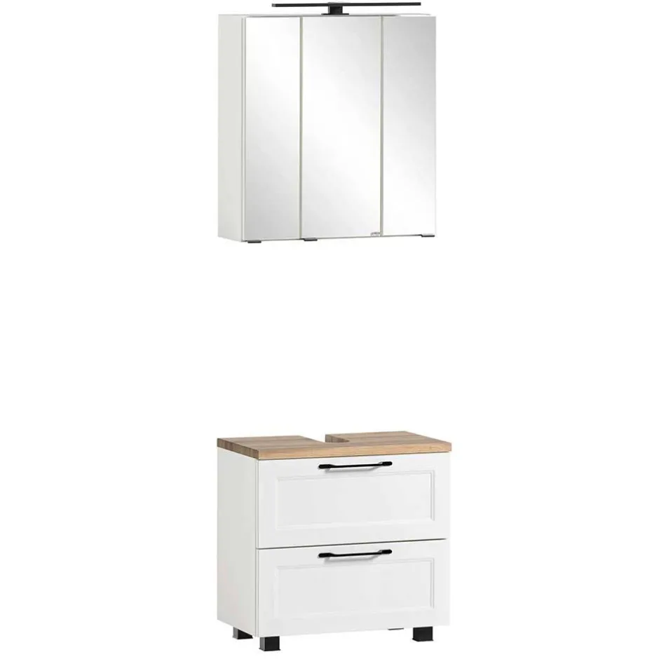 Waschplatz Einrichtung in Weiß mit Wildeiche - Gyatso (zweiteilig)^Wohnen Sale