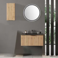 Wohnen Waschtisch & LED Spiegel & Oberschrank - Crystoga (dreiteilig)