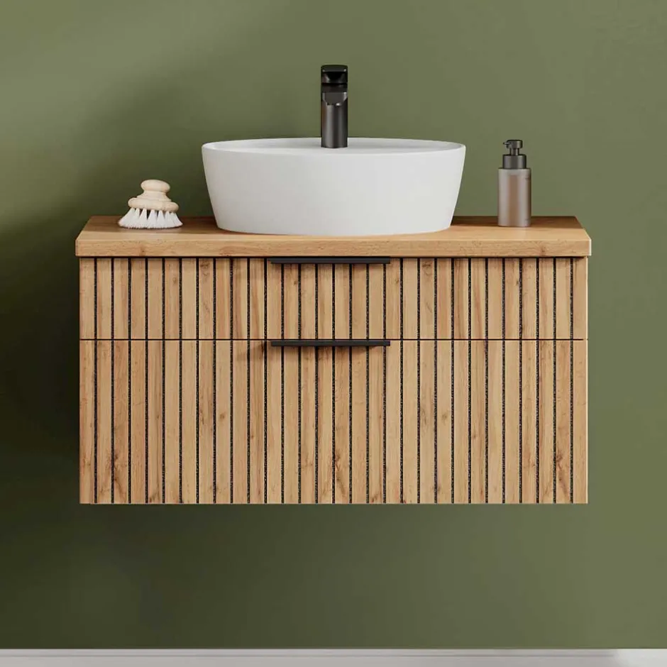 Wohnen Waschtisch mit Keramik Aufsatzbecken 80 cm breit - Crystoga