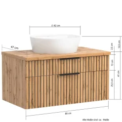 Wohnen Waschtisch mit Keramik Aufsatzbecken 80 cm breit - Crystoga