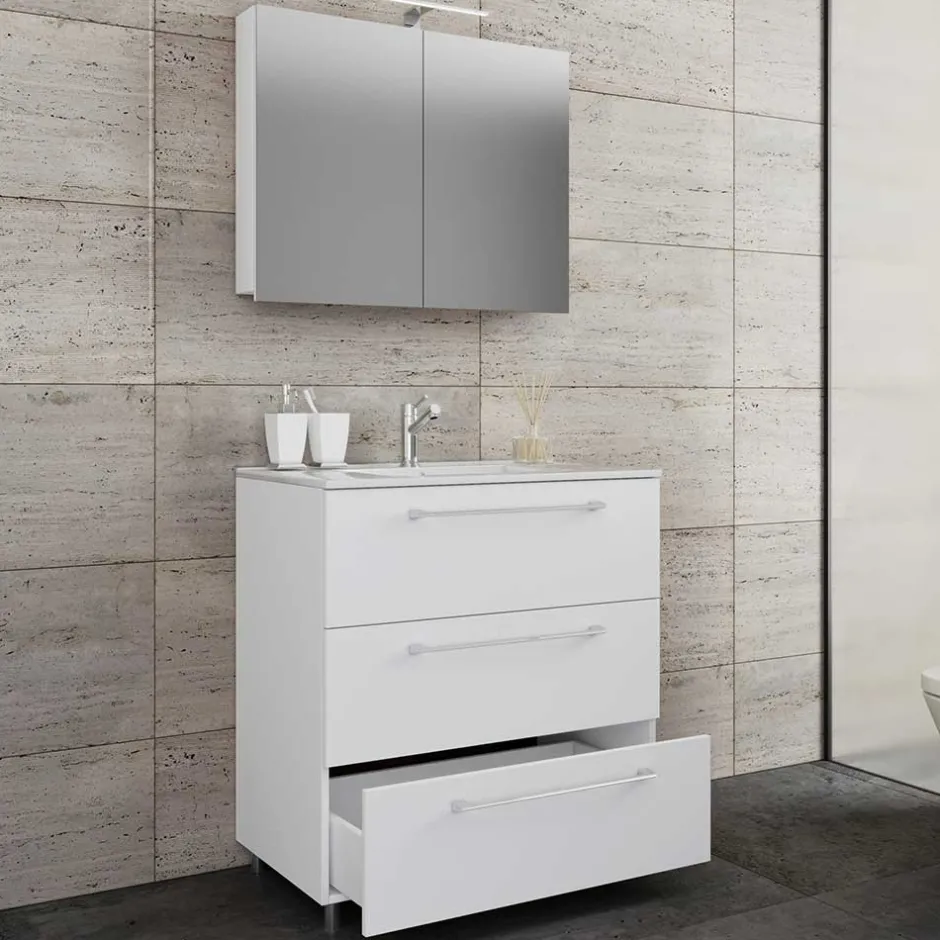 Wohnen Waschtisch und Spiegelschrank in Weiß - Ipsum (zweiteilig)