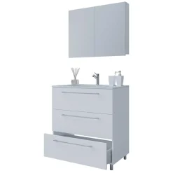 Wohnen Waschtisch und Spiegelschrank in Weiß - Ipsum (zweiteilig)