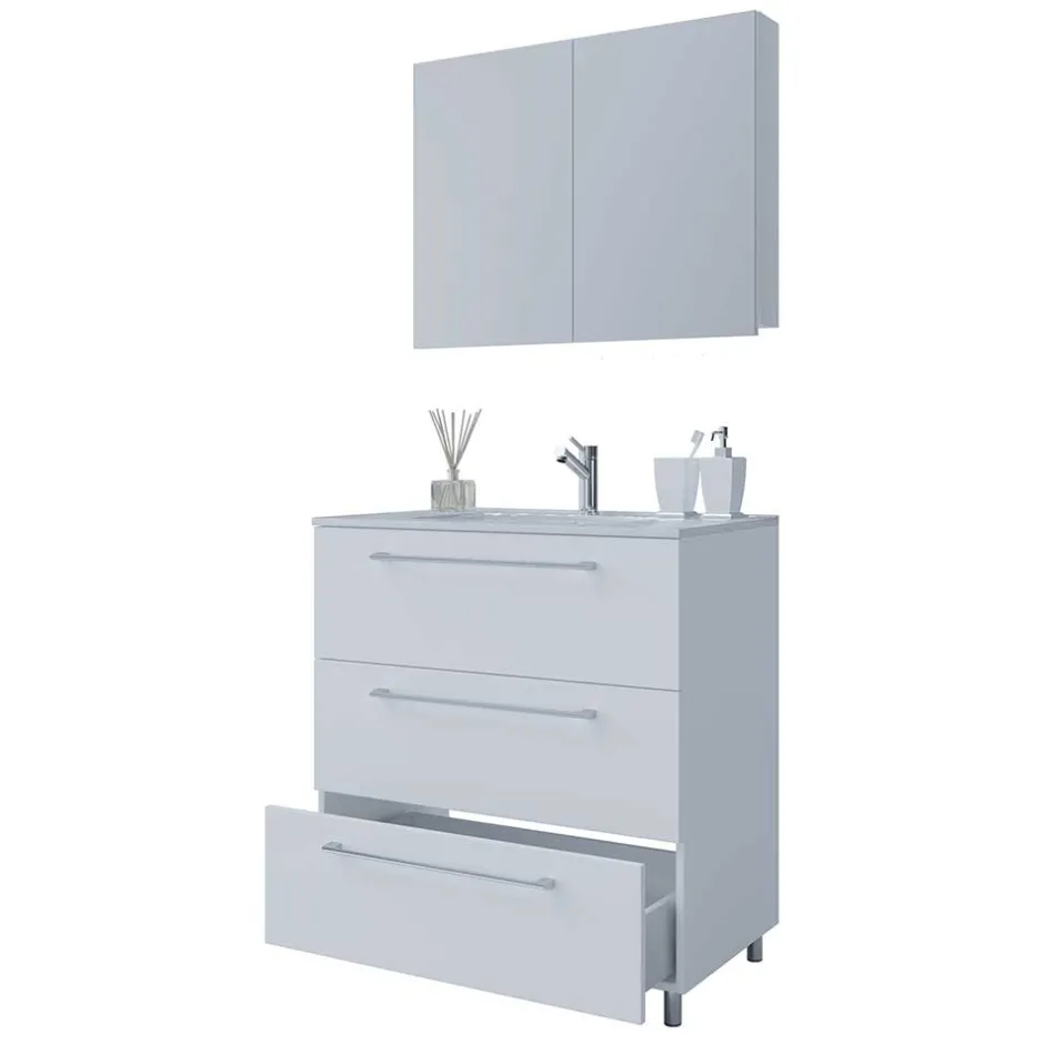 Wohnen Waschtisch und Spiegelschrank in Weiß - Ipsum (zweiteilig)