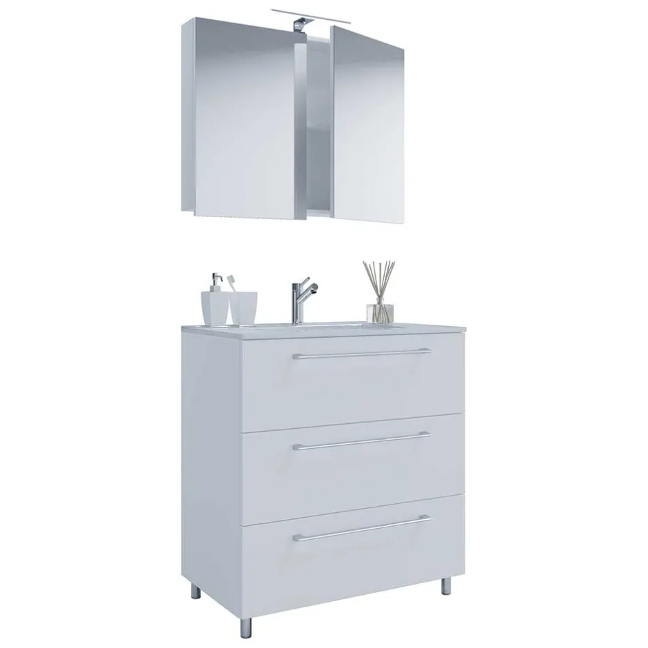 Wohnen Waschtisch und Spiegelschrank in Weiß - Ipsum (zweiteilig)