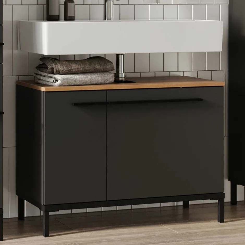 Wohnen Waschtisch Unterschrank in Dunkelgrau - Lucrino