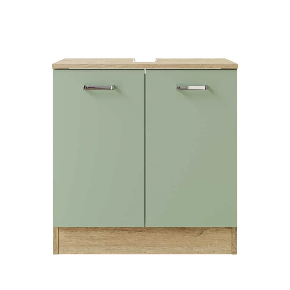 Wohnen Waschtischschrank in Graugrün und Eiche Optik - Spiritana