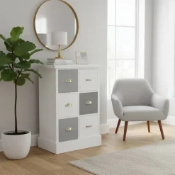 Weiß Graue Kommode Sadine mit 6 Schubladen^Wohnen Hot