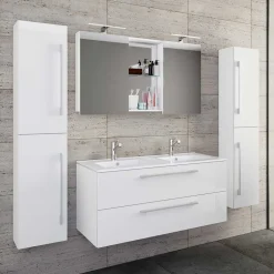 Wohnen Weiße Badeinrichtung mit Doppel-Waschtisch - Matsu (vierteilig)