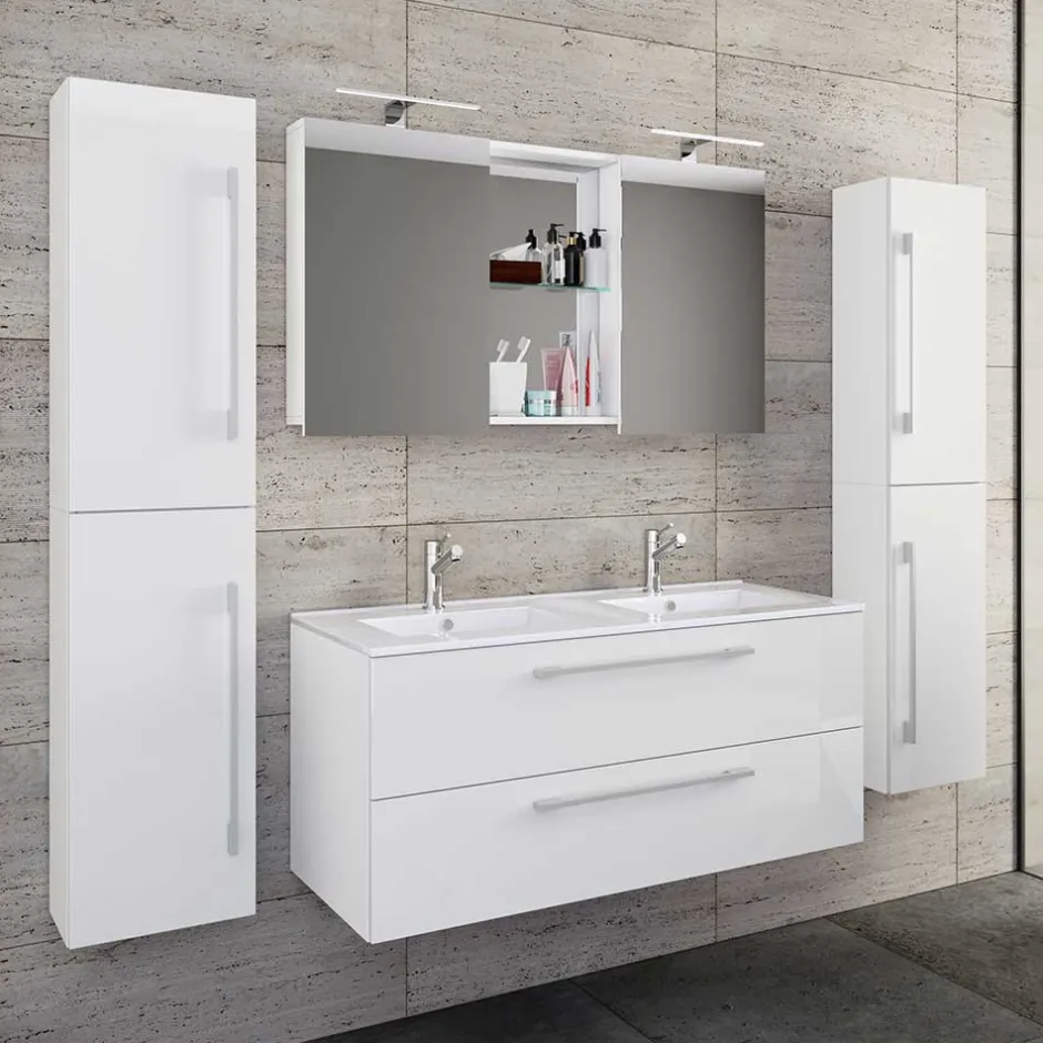 Wohnen Weiße Badeinrichtung mit Doppel-Waschtisch - Matsu (vierteilig)