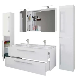 Wohnen Weiße Badeinrichtung mit Doppel-Waschtisch - Matsu (vierteilig)