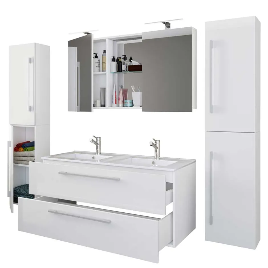 Wohnen Weiße Badeinrichtung mit Doppel-Waschtisch - Matsu (vierteilig)