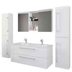 Wohnen Weiße Badeinrichtung mit Doppel-Waschtisch - Matsu (vierteilig)