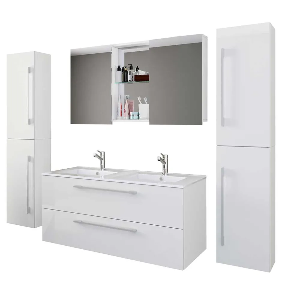 Wohnen Weiße Badeinrichtung mit Doppel-Waschtisch - Matsu (vierteilig)