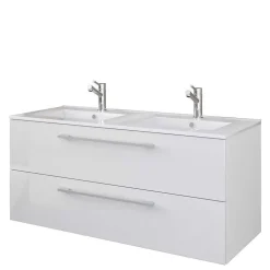 Wohnen Weiße Badeinrichtung mit Doppel-Waschtisch - Matsu (vierteilig)