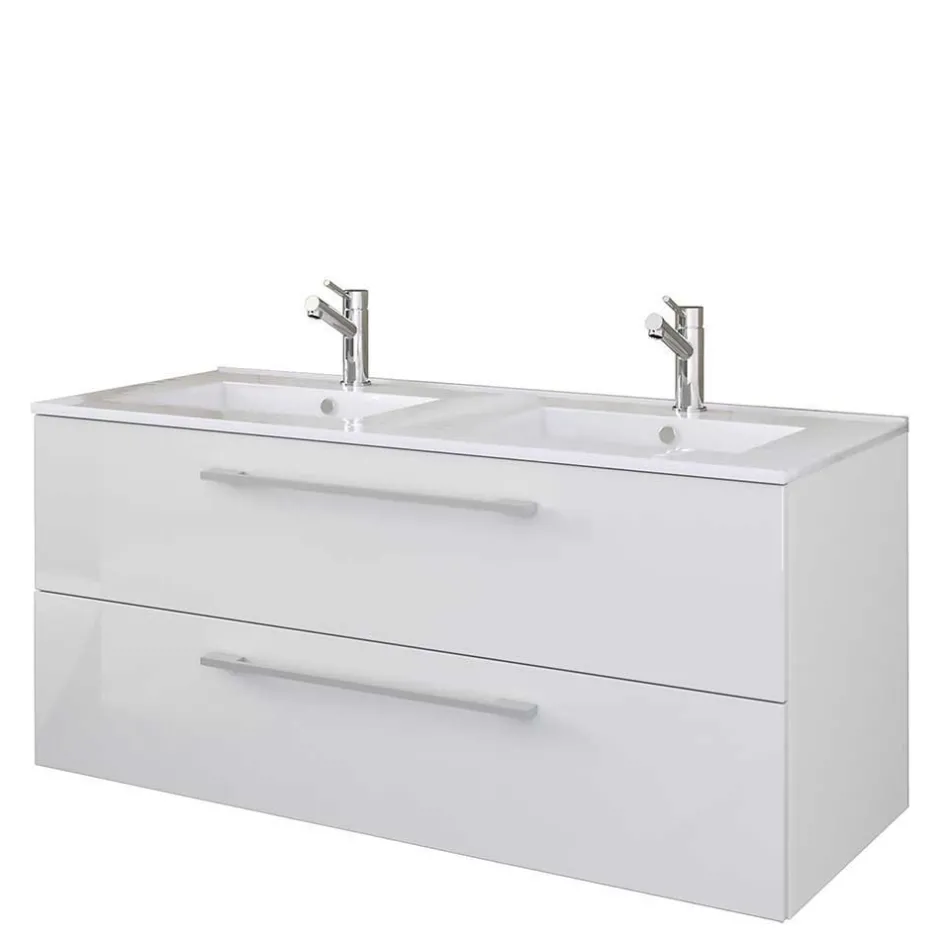 Wohnen Weiße Badeinrichtung mit Doppel-Waschtisch - Matsu (vierteilig)