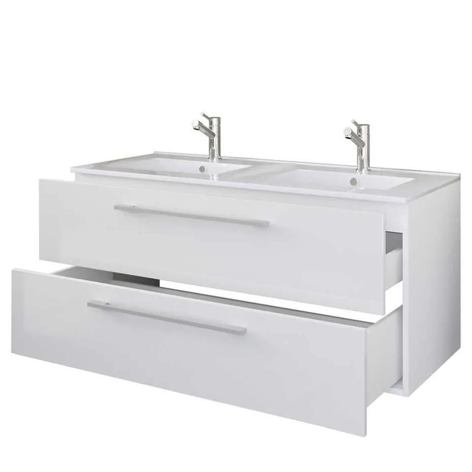 Wohnen Weiße Badeinrichtung mit Doppel-Waschtisch - Matsu (vierteilig)