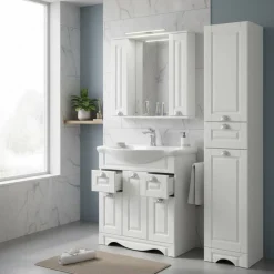 Wohnen Weiße Badmöbel klassisch Set - Akira (dreiteilig)