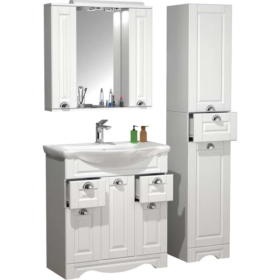 Wohnen Weiße Badmöbel klassisch Set - Akira (dreiteilig)