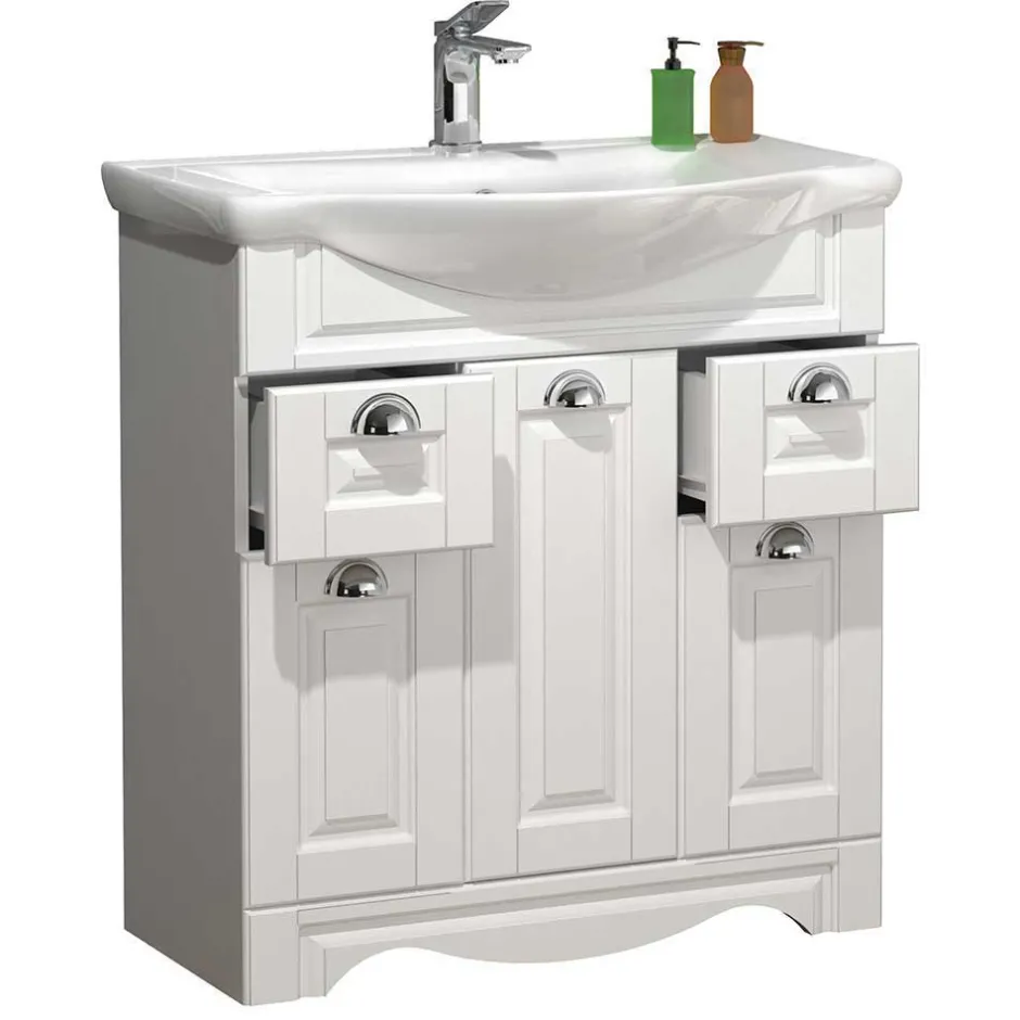 Wohnen Weiße Badmöbel klassisch Set - Akira (dreiteilig)