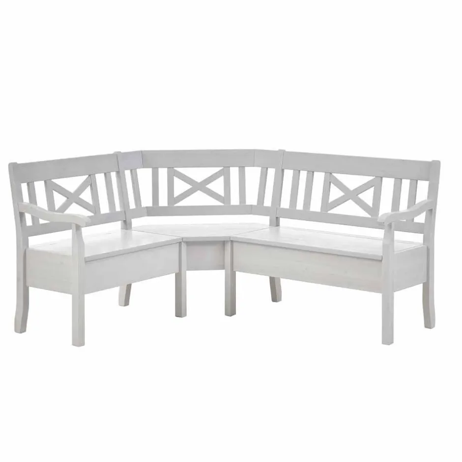 Wohnen Weiße Eckbank Onesti aus Kiefer massiv