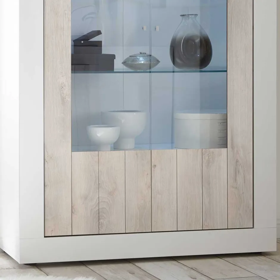 Weiße Hochglanz Vitrine mit Dekor - Merenda^Wohnen Sale