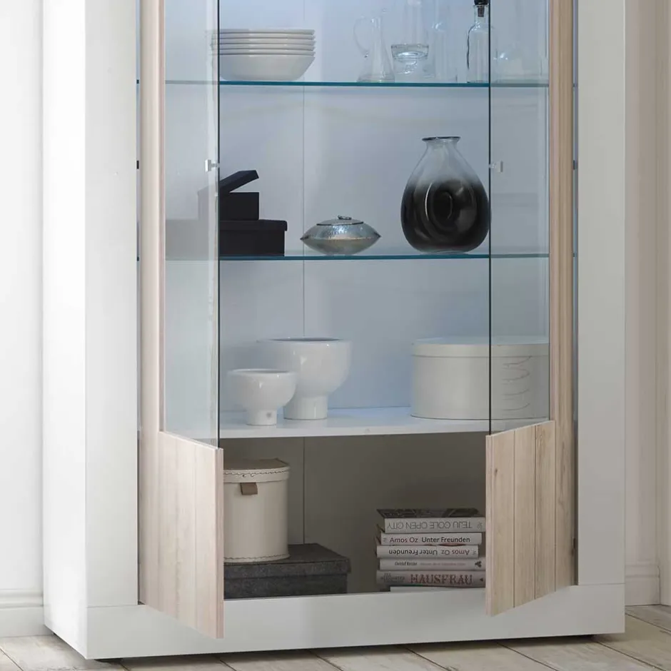 Weiße Hochglanz Vitrine mit Dekor - Merenda^Wohnen Sale