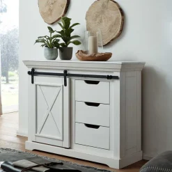 Wohnen Weiße Kommode mit Schiebetür & Schubladen - Kuito