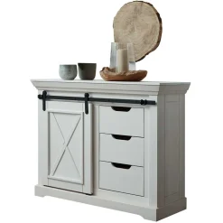 Wohnen Weiße Kommode mit Schiebetür & Schubladen - Kuito