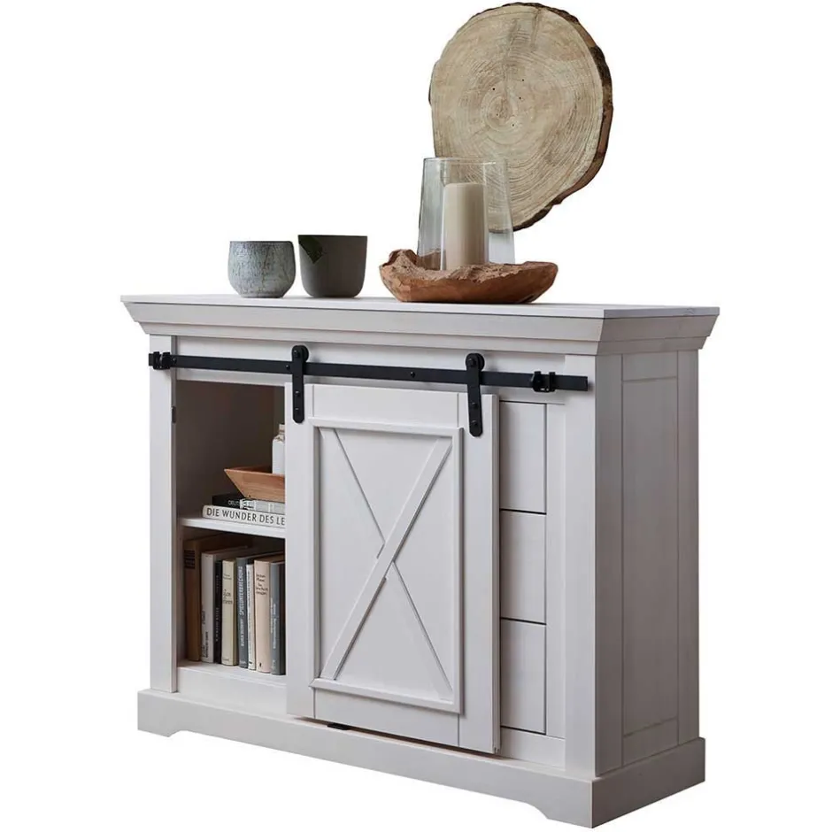 Wohnen Weiße Kommode mit Schiebetür & Schubladen - Kuito