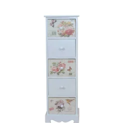 Wohnen Weiße Landhaus Hochkommode mit Romantik Motiv - Tina