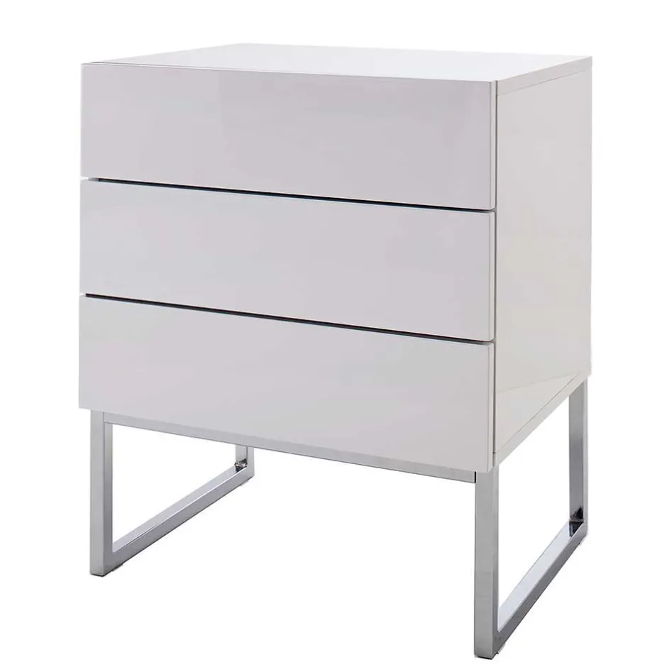 Wohnen Weiße Nachtkommode mit Bügelgestell Chrom Munarula 50x60x40 cm