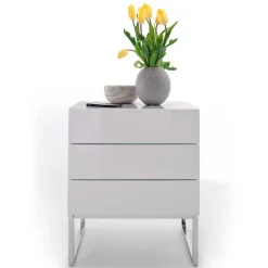Wohnen Weiße Nachtkommode mit Bügelgestell Chrom Munarula 50x60x40 cm