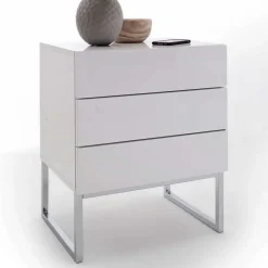 Wohnen Weiße Nachtkommode mit Bügelgestell Chrom Munarula 50x60x40 cm
