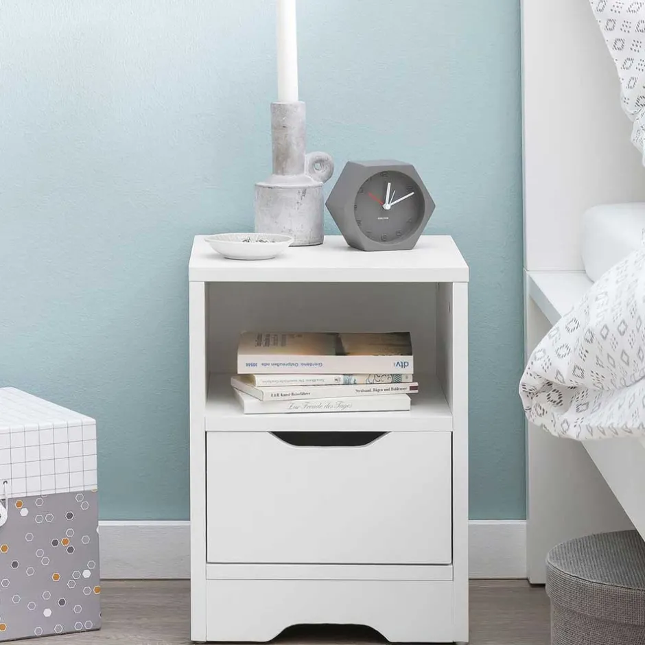 Weiße Nachtkonsole mit Schublade und Fach - Hank^Wohnen Sale