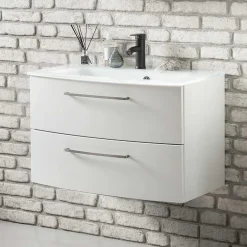 Wohnen Weiße Waschtischkonsole mit zwei Schubladen - Anjunica