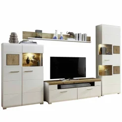 Weiße Wohnwand Lisepio mit Eichen-Elementen (vierteilig)^Wohnen Hot