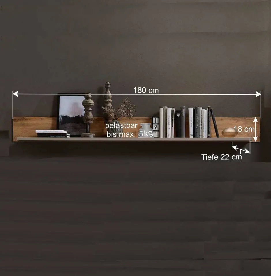 Weiße Wohnwand Lisepio mit Eichen-Elementen (vierteilig)^Wohnen Hot