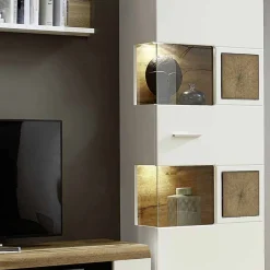 Weiße Wohnwand Lisepio mit Eichen-Elementen (vierteilig)^Wohnen Hot