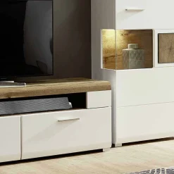 Weiße Wohnwand Lisepio mit Eichen-Elementen (vierteilig)^Wohnen Hot