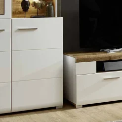 Weiße Wohnwand Lisepio mit Eichen-Elementen (vierteilig)^Wohnen Hot