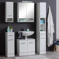 Weißer Badschrank mit Sockel Fuß - Skiranov I^Wohnen Discount