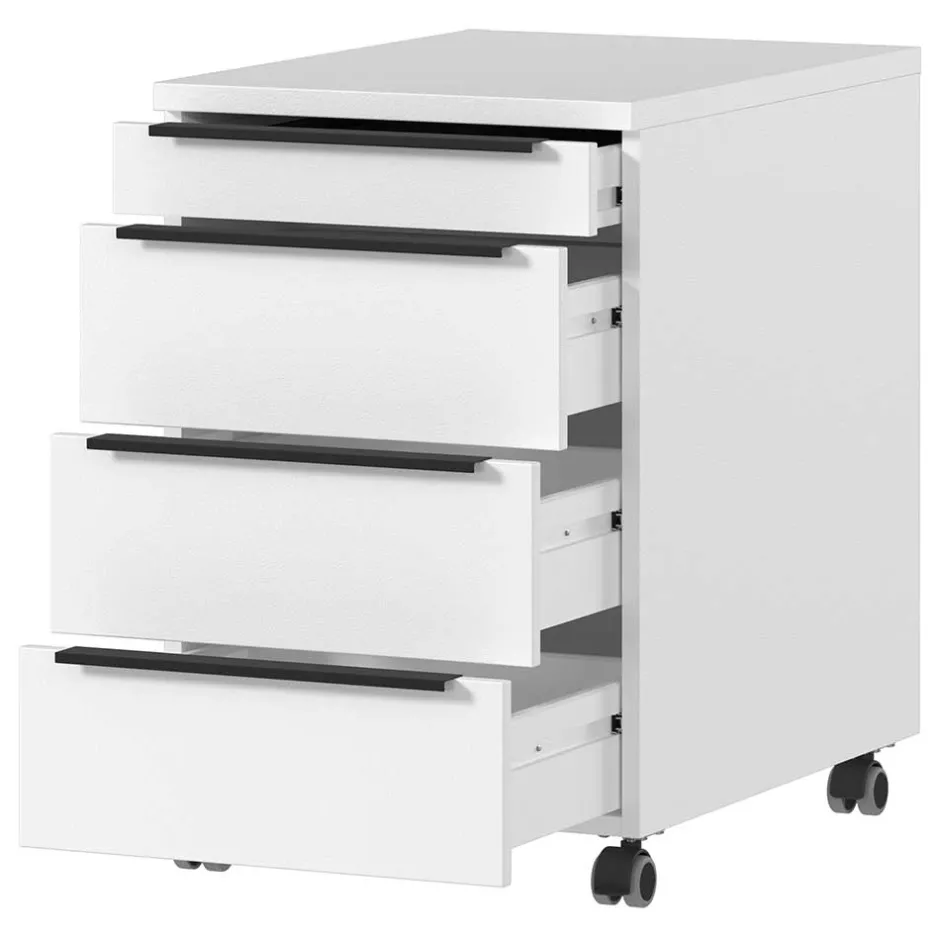 Wohnen Weißer Büro Rollcontainer mit Metallgriffen - Sparkle