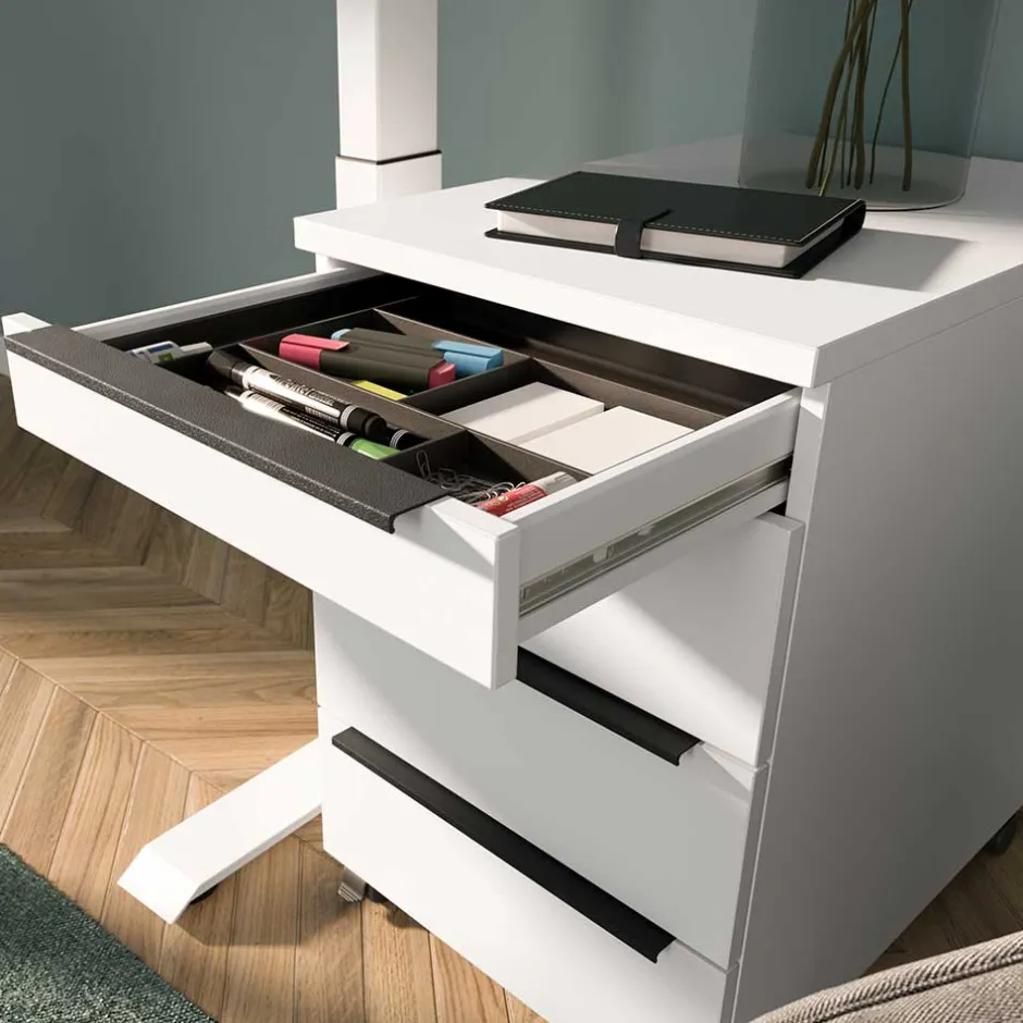 Wohnen Weißer Büro Rollcontainer mit Metallgriffen - Sparkle