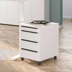 Wohnen Weißer Büro Rollcontainer mit Metallgriffen - Sparkle