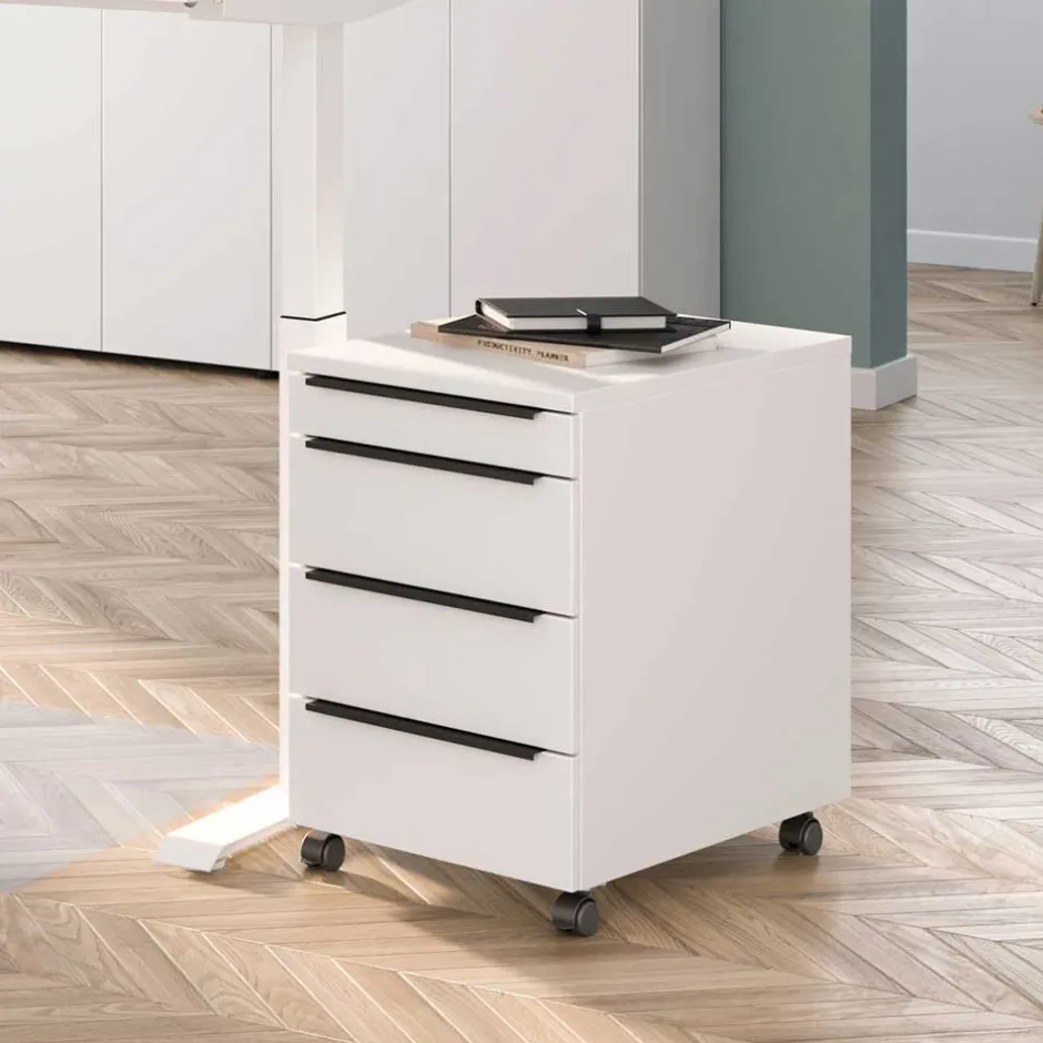 Wohnen Weißer Büro Rollcontainer mit Metallgriffen - Sparkle