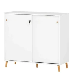 Weißer Büroschrank mit Schiebetür & Tür & Fächern - Obtin^Wohnen Best