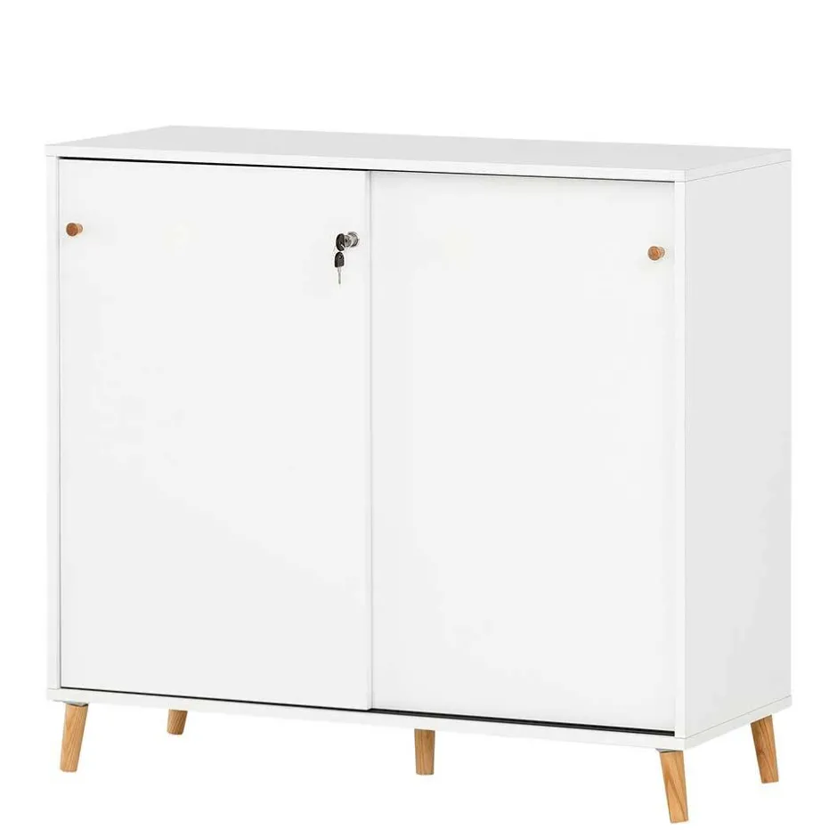 Weißer Büroschrank mit Schiebetür & Tür & Fächern - Obtin^Wohnen Best