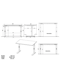 Wohnen Weißer Bürotisch manuell höhenverstellbar - Sparkle
